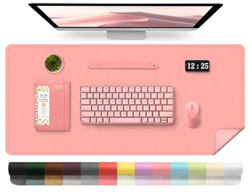 BLESWIN Leder-Schreibtischunterlage, Wasserdichte Laptop-Matte für Den Schreibtisch, Leicht zu Reinigende Büro-Schreibtischmatte, Schreibtischmatte, Große Schreibmatte (Rosa, 80x40cm)