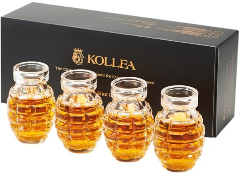 Kollea Grenade Shaped Shot Glass Set, Funny Shot Cups with Heavy Base for Whiskey, Tequila, Vodka, Liquor, 21st Birthday Gifts for Men Dad, Military Men Cave Decor, 3.7 Oz Bartender, 4 Pcs, Christmas