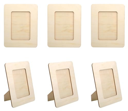 DIY Wooden Picture Frame, 6 Pack Square Photo Frames for Wall Decor, Handmade Craft Set, Mosaic Frame for Kids, Paintable & Decoratable, 8x6 inch, Ideal for Multiple Pictures (Natural Wood 6 Pcs)