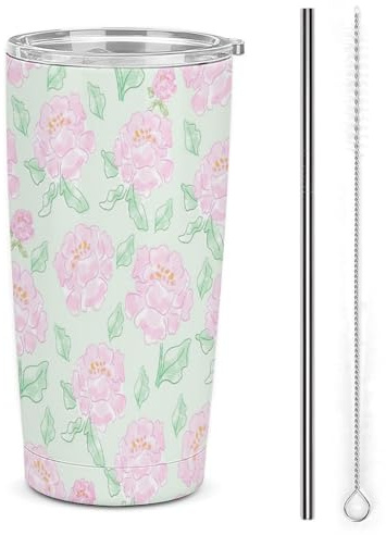 LeS roSeS Vert, fleurS Mug ISotherme De Voyage - ConServe La Température DeS BoiSSonS ChaudeS Et FroideS - Acier Inoxydable Avec DeSign Compact 30oz