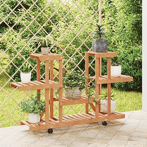 Xichuzi Blumenständer mit Rollen 110x25x78 cm Massivholz Tanne Pflanzenständer, Pflanzenregal, Blumentreppe, Blumenleiter, Kräuterleiter, Pflanzenleiter - 362856