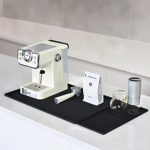BSDLZCH Kaffeematte 100% Silikon 61×40,5 cm, Abtropfmatte Schwarz | Hitzebeständige Abtropfmatte für Kaffeevollautomaten – Schützt die Arbeitsplatte, ideal als Trockner für Tassen & Geschirr