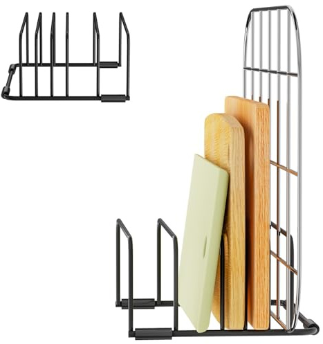 DIRXVMC Chopping Board Organiser,Cutting Board Holder Baking Cookie Mold Leaves Cooling Small Shelves Storage Stand for Kitchen Cabinet Countertop Bakeware (1, black)