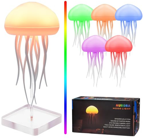 Yizemay Quallen Lampe Quallenlampe Weihnachtsgeschenke, LED RGB Jellyfish Lamp, Aufladbar Stimmungslicht Nachtlicht Kinder, Nachttischlampe Deko Lampe für Zuhause Büro.