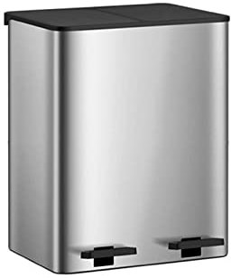 Pattumiera a pedale in acciaio inox, 12 l, doppio scomparto per rifiuti bagnati e asciutti, per cucina e bagno, con coperchio, grande capacità, doppio barile, colore argento