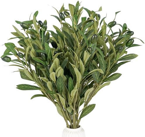 Olive Stems 6 Pcs 18 inch 45CM Artificial Olives Green Leaves Picks, Spring Branches Decor for Vase, Greenery Vase Filler Home Decoration Indoor