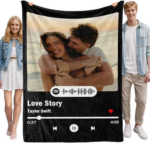 Bemaystar Personalisierte Decke mit Spotify-Personalisierte Decke mit Foto Personalisierte Geschenke für Freundin Freund Paar Valentinstag Geburtstag Jahrestag