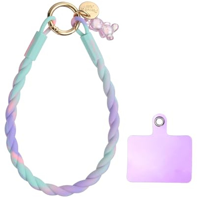 sourcing map Silicone Crystal Lanyard, 33cm(13) Phone Wrist Strap Lanyard Keychain Office Wrist Strap with Clasp and Bear for Women Phone ID Card, Keys Strap (Purple Blue)