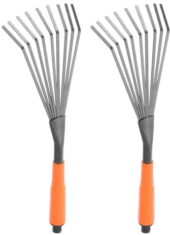 sourcing map 2 rastrillos de hojas de jardinería de 15.6 pulgadas, rastrillo de hojas pequeñas, rastrillo de hierba con mango ergonómico para barrer hojas, jardinería, cultivar, barrer, patio, macizos