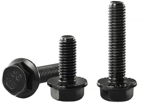 YIIFLY M10 x 45mm Flanged Hex Head Bolts Flange Hexagon Screws, M10x1.5 bolt, 10.9 Grade Alloy Steel, Hexagon Head Bolts, Black Zinc Finish, Full Thread, Quantity 8