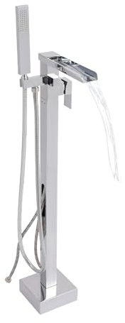 Freistehende Badewannenarmatur mit Handbrause, Modern Wannenarmatur Silber Badewannen Armaturen Set, Wannenbatterie Badewanne Wasserhahn Duschsystem