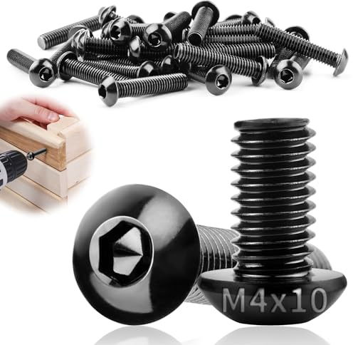 TXXATX 60 Pièces Vis Noire M4x10mm Plate M4 Vis à Métaux Tête Bombée Acier Inoxydable 304 Hexagonale Filetage Complet pour Réparation de Meubles Montage L'entretien