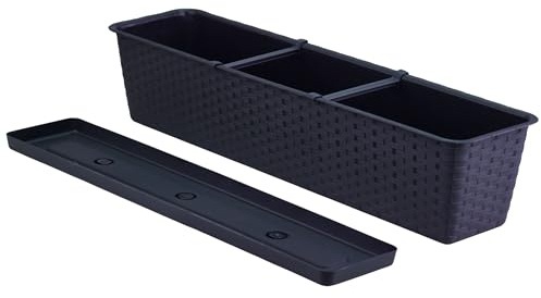 Blumenkasten Balkon 69x17x15 cm mit Untersetzer | Pflanzentopf in Rattanoptik, langlebig und wetterfest | Blumentöpfe für Fensterbank, Terrasse und Indoor | Pflanzkübel stilvoll gestaltet | Anthrazit