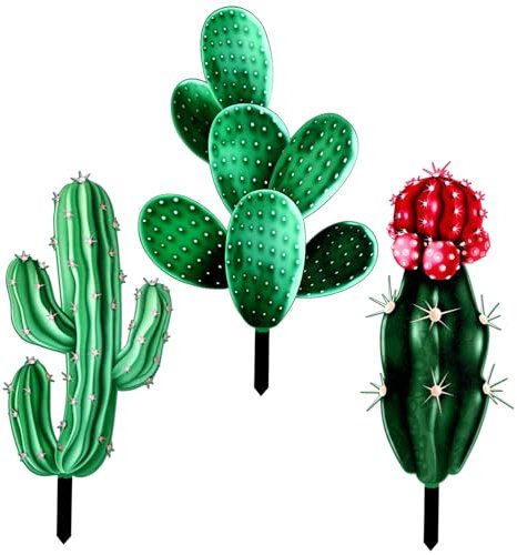 BESTonZON Panneaux de Piquets de Cactus en Acrylique Vert, Décoration de Jardin Extérieur Réaliste, Lot de 3 pour Parterres de Fleurs et Allées
