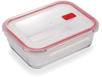 CURVER Rectangular 1.5L Food Storage Glass Containers with Lids - Borosilicate Glass, 4-Clip Lock Airtight Food Containers with Lids, Oven & Freezer Safe