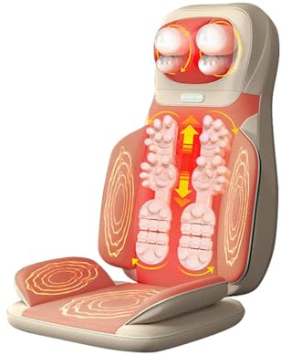Coussin de massage Shiatsu pour siège de voiture, appareil de massage du dos avec fonction chauffante, tapis de massage Shiatsu pour tout le corps, avec têtes de massage 3D et vibrations, beige