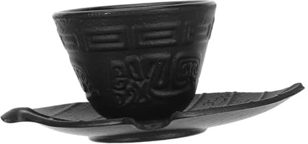 Cabilock Juego de Té Chino de Hierro Fundido Negro Taza y Platillo, Diseño Versátil y Resistente, Adecuado para Disfrutar en Diferentes Ocasiones