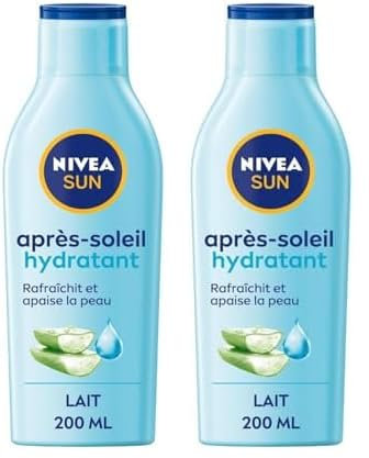 NIVEA SUN - Lait Après Soleil Hydratant 48H - Rafraîchit & Apaise La Peau - Aloe Vera Bio & Acide Hyaluronique - Formule Légère & Non Grasse - Tous Types De Peaux - 200 ml (Lot de 2)