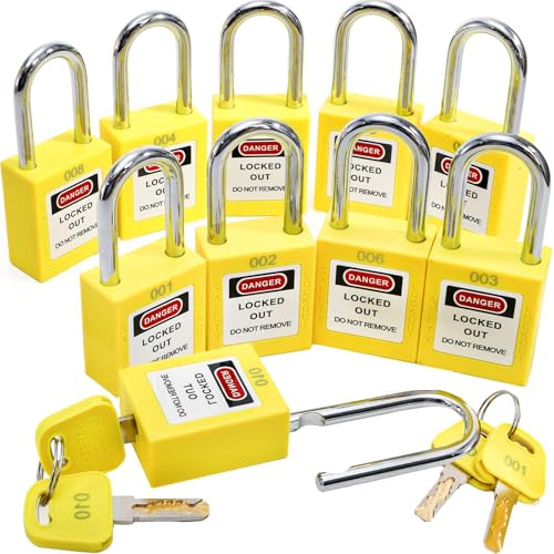 WUWEOT 10 Pack Lockout Tagout Locks, Keyed Different Loto Locks, Yellow Electrical Lock Out Tag Out Padlocks with 2 Keys Per Lock for Lockout Tag Out Stations and Devices (OSHA Compliant)