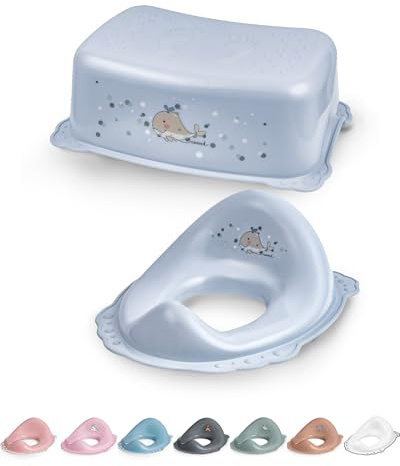DOCARI Toilettentrainer mit Treppe als Set Wal blau - Toilettensitz Kinder und Tritthocker - Toilettensitz mit Treppe - Toilettenaufsatz Kinder WC Sitz Kinder Hocker Bad