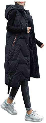 Women's Long Gilets Hooded Quilted Longline Gilet Vest Winter Ladies Body Warmer Padded Zip Up Sleeveless Down Jacket Coat Parka Outerwear