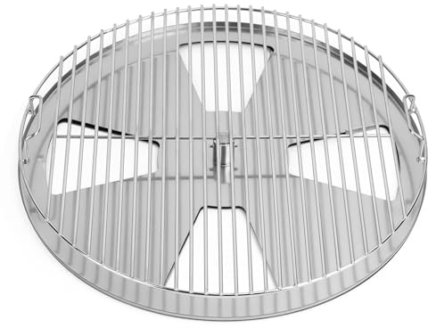 onlyfire Rejilla de Parrilla Doble Capa de Acero Inoxidable para Weber 57cm Kettle Barbacoa de Carbón, Rejilla Redonda para Barbacoa con Función de Ahumado, Parrilla Giratoria Ajustable con Asa
