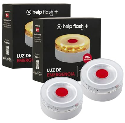 help flash IoT+ Luz de Emergencia V16 Homologada con Geolocalización Pack 2 uds, Exigible en 2026, Conectada con DGT 3.0, Señal V-16, Aviso Ubicación, Plan de Datos Incluido, Mayor Visibilidad