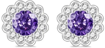 Silver Stud Earrings for Women Girls, Delicate Cubic Zirconia Flower Stud Earrings, Hypoallergenic Helix Cartilage Sleeper Earrings Studs