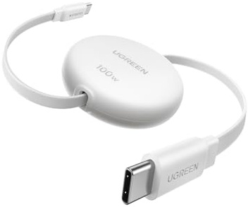 UGREEN Retractable USB C to USB-C Charger Cable 100W Fast Charging 4-Length Adjustable (0.36/0.6/0.82/1M) Auto Rewind Type C Lead For MacBook, iPad, iPhone Air/17/16, Galaxy S25, 1M Max, White