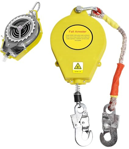 Aocay Höhensicherungsgerät 3m/5m/7m/10m/15m/20m mit Selbstsicherndem Haken，Gelb：3m | Absturzsicherung Einziehbar Dachdecker 150kg, Professional Fallschutz Auffanggurt Absturzsicherung für Luftarbeiten