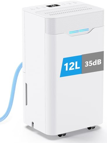 Dehumidifiers for Home, 12L/Day Continuous Drainage Dehumidifier with Humidity Display, 3 Working Modes, 24H Timer, Quiet Compression Dehumidifier for Drying Clothes, Basement, Apartment