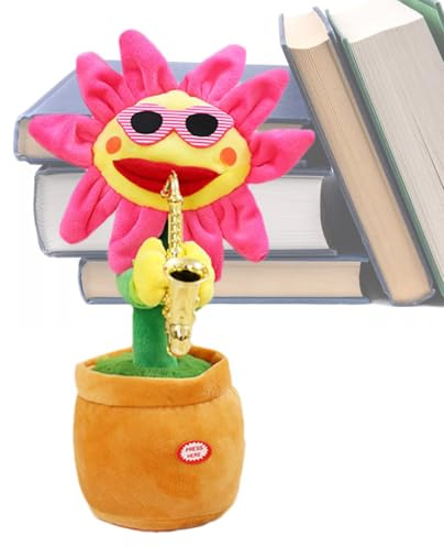 Tanzende Sonnenblume – sprechender Musikblumentopf, leuchtendes Stofftier | Wiederholende Sprachpuppe with bunten Bewegungen for Kleinkinder, humorvolles Geburtstagsgeschenk, animierte Melodien, unter