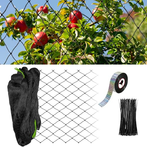 Hojalis Vogelschutznetz 7,5x15m, Reißfestes Pflanzennetz Für Hühnergehege, Vogelnetz Schwarz Mit 5 * 5cm Maschenweite, Vogelnetz Gartennetz ür Schützt Obstbäume Und Gemüse Vor Vogelfraß