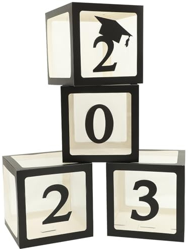 Angoily Cajas de Globos de Graduación 2023 4 Estuches de Papel Negro para Decoración de Fiesta Contenedores Ligeros y Seguros para Accesorios de Globos en Celebraciones