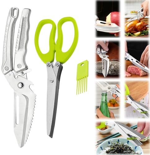 Multifunctional Kitchen Scissors Set,herb Scissors with 5 Blades,Spatchcock Turkey Shears Heavy Duty Professional, Butcher Bone Cutting Shears for Food,Meat,Poultry,Salad,Scallion,Green Onion,Cooking