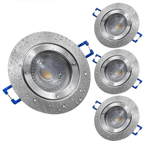 vislux LED Einbaustrahler 230V Flach IP44 Edelstahlgebürstete Einbauspots Badezimmer- Energiesparende warmweiße Einbauleuchten - 5W (4er Set 4000k neutralweiß)