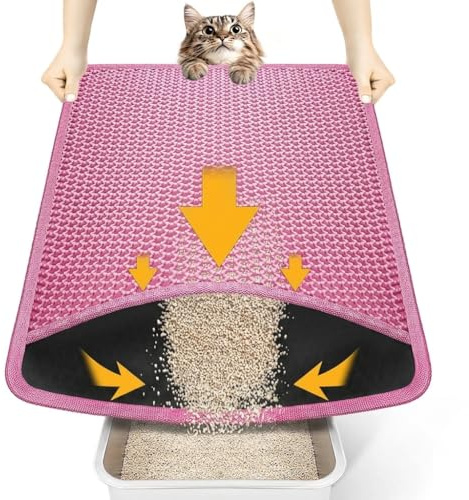 Conlun Tapis de Litière pour Chat 58x42cm | Tapis de Sortie de Litière en EVA, Imperméable et Antidérapant, Doux pour les Pattes, Facile à Nettoyer,Rose