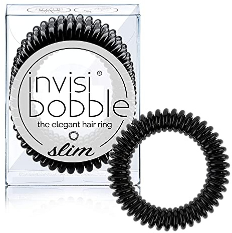 invisibobble Slim Haargummi True Black I 3x Dünne Haargummis schwarz für Mädchen & Damen I eleganter Look & starker Halt I designed im Herzen Münchens