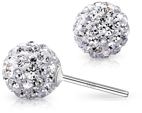 Crystalline Azuria Ohrringe Ohrstecker 925 Sterling Silber Weiß Kristalle Discokugel 8 mm für Damen