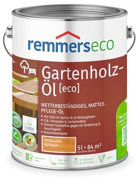 Remmers Gartenholz-Öl [eco], douglasie intensiv, 5 Liter, Wetterbeständiges, mattes Öl, aussen und innen, optimal für Terassen & Gartenmöbel, rutschhemmend