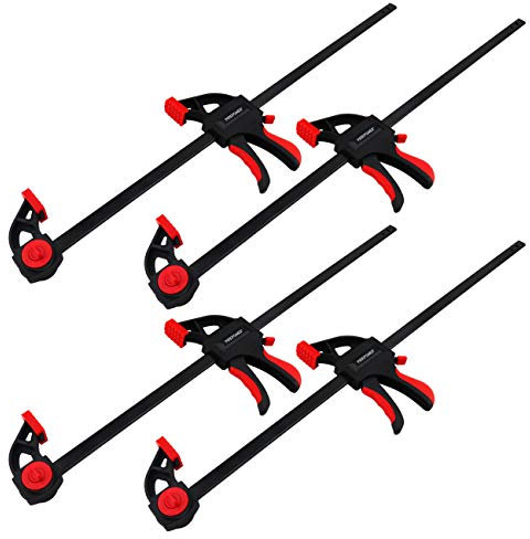 Bar Clamps Set 4PCs, MAXPOWER 24”/600mm Quick Grip Ratchet F Clamps, 31-1/2”/800mm Spreader Clamp, Quick Release and One-Handed Clamp Set for Woodworking and DIY Projects