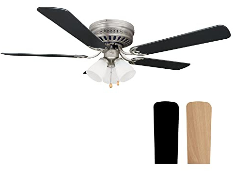 Design House Millbridge 52-Inch Hugger Ceiling Fan with LED Light Kit, 5 Reversible Blades, 3-Speed, Satin Nickel – Design House, 157388-SN