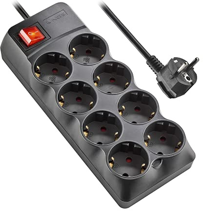 NGS POLE800 - Ciabatta Multipresa con Protezione da Sovratensione, Prolunga Elettrica con 8 Prese Schuko e Interruttore, 250V CA fino 10A