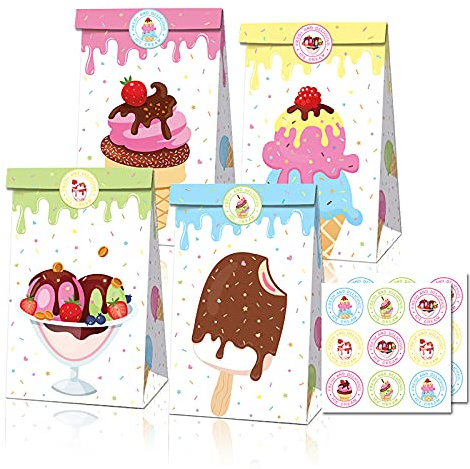 12pcs Party Geschenktüte Eiscreme Themenbeutel Dessertbeutel Kraftpapiertüte Verpackungsbeutel für Themenparty Geburtstagsartikel Dekorationen