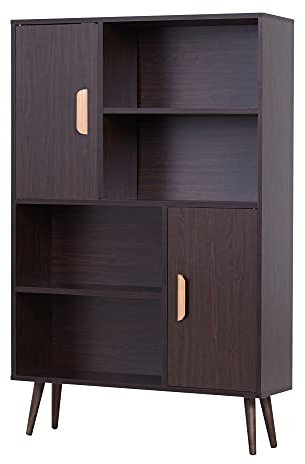 HOMCOM Kommode Sideboard Schubladenkommode Highboard Schrank Anrichte Schuhschrank Küchenregal Küchenschrank mit 2 Türen 5 Fächern Nussbaum 80 x 23,5 x 123 cm