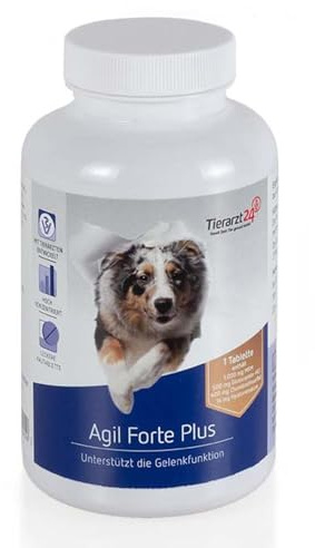 Tierarzt24 AGIL FORTE Plus unterstützt gezielt die Gelenke von Hunden - Enthält Glucosamin, Chondroitinsulfat, MSM & Hyaluronsäure - 65 Tabletten