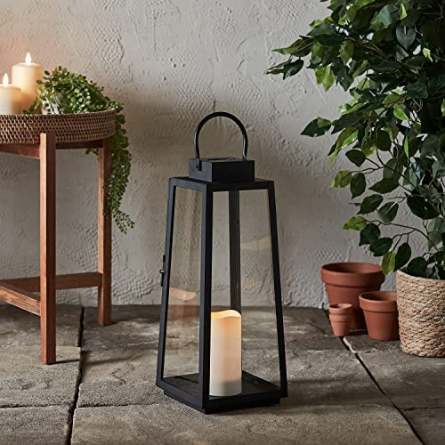 Lights4fun Solar Laterne Schwarz Trapez mit LED Kerze Weiß Außenbereich Garten 45cm