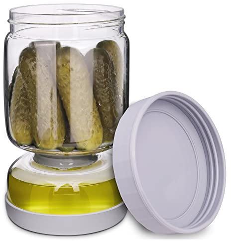 Homnoble Glas Einlegeglas mit Sieb Sanduhr, Pickle und Olive Jar Flip für Saft Separator von Nassen und Trockenen Food-grade ABS Deckel und BPA Frei für Essiggurke Olive Kimchi Jalapenos