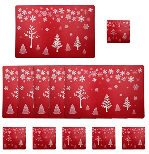 12-teiliges Weihnachts-Platzset- und Untersetzer-Set, 6 Tischsets & 6 Untersetzer für Festliche Weihnachts-Tischdeko