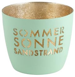 Gift Company Madras, Windlicht, M, Motiv: Sommer, Sonne, Sandstrand, Aqua/Gold, H8,5cm, D10cm